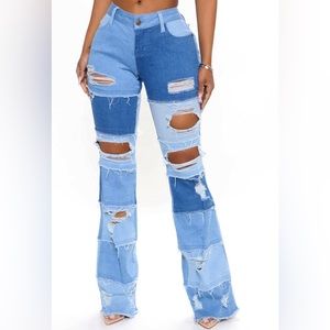 Fashion Nova Met Your Patch Low Rise Bootcut Flare Denim Jeans Size 11
